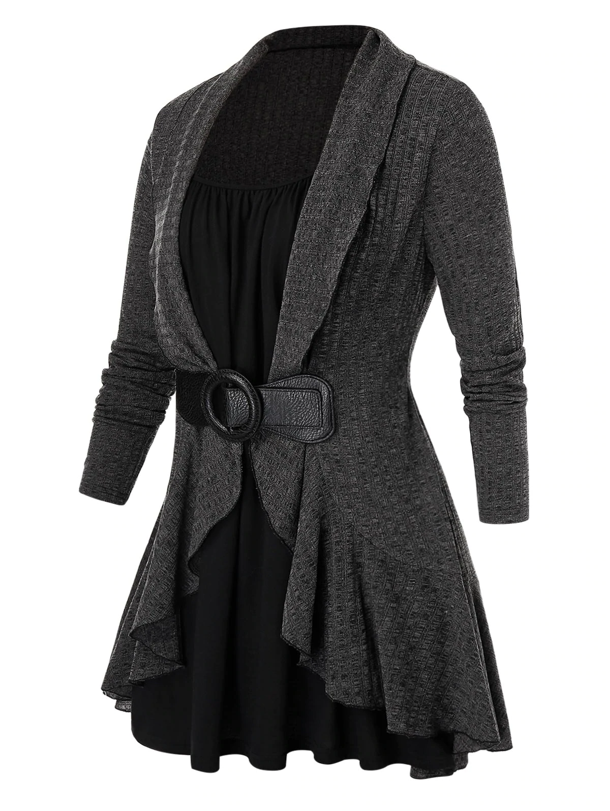 Plus Size Buckle Flounced Heathered T Shirt