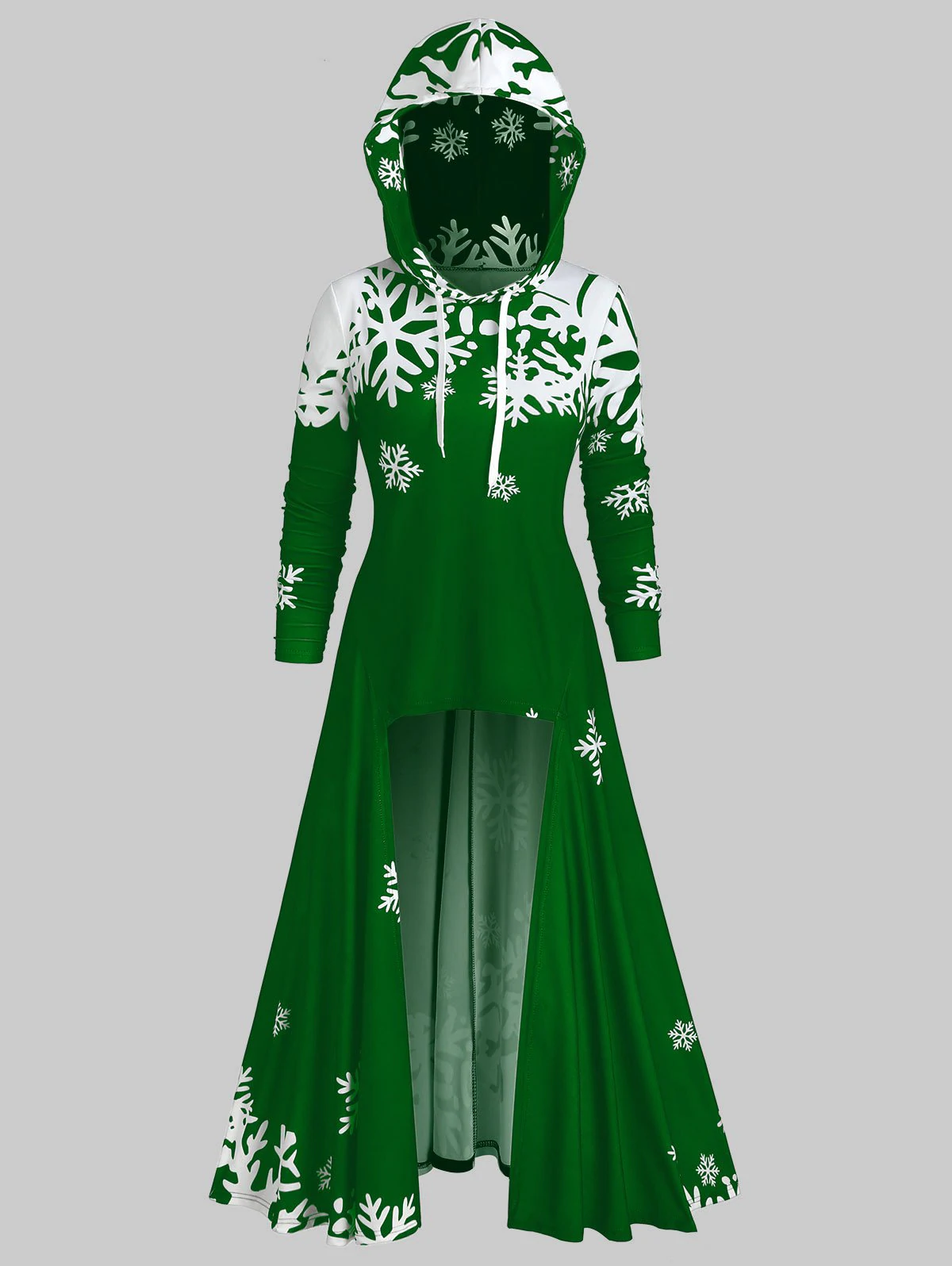 Plus Size High Low Snowflake Print Christmas Hoodie