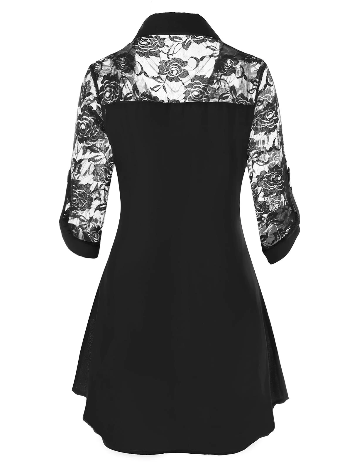 Plus Size Roll Up Sleeve Lace Insert Shirt