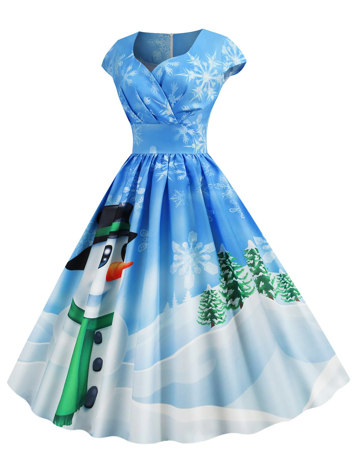 Christmas Santa Claus Elk Snowman Print Surplice Dress