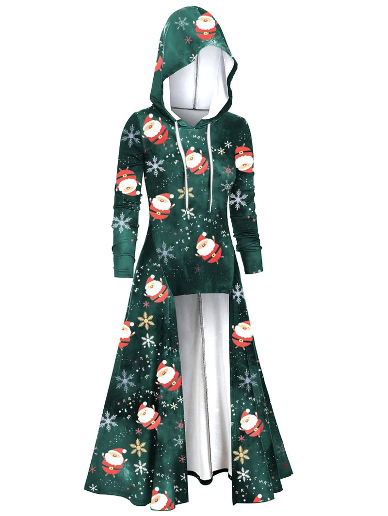 Christmas Santa Claus Snowflake Longline Hoodie