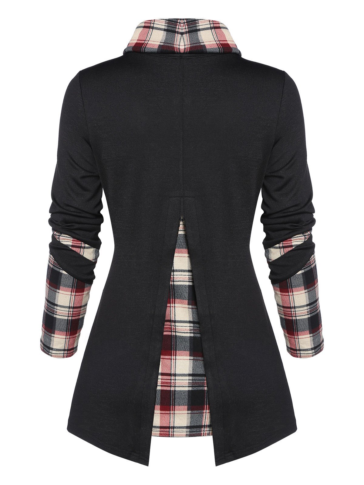 Plaid Print Back Slit Faux Twinset Sweater