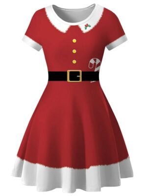 Christmas Printed Plus Size Fit and Flare Dress