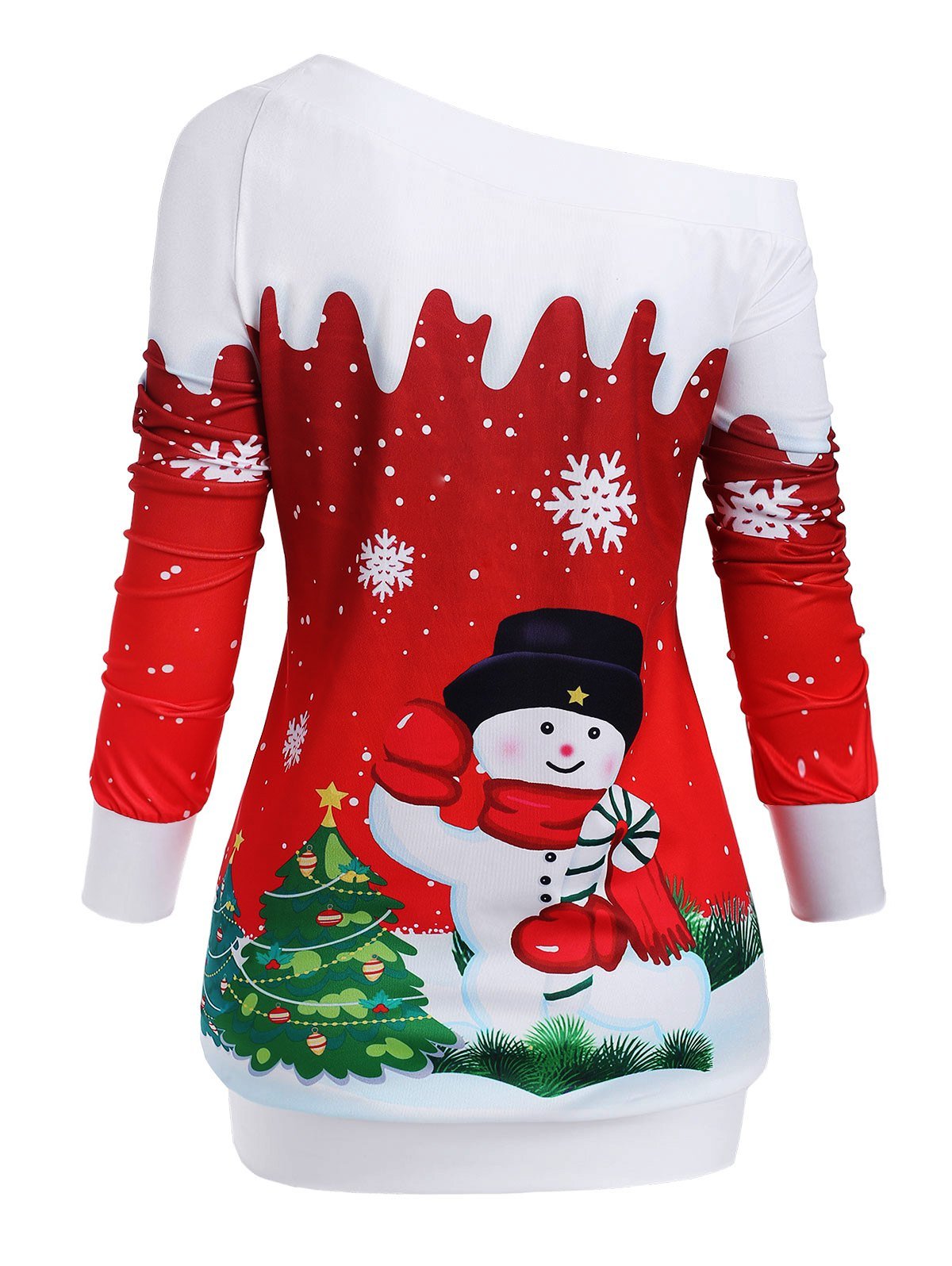 Christmas Tree Snowman Snowflake One Shoulder Plus Size Sweatshi