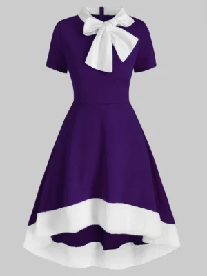 Christmas Bowknot Collar Faux Fur Insert High Low Dress