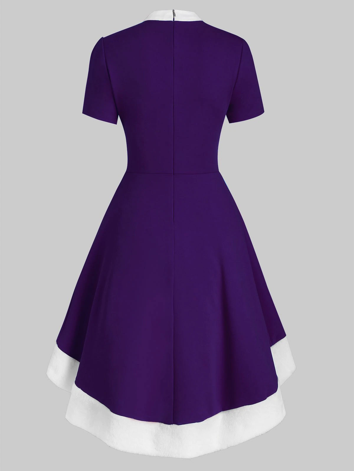 Christmas Bowknot Collar Faux Fur Insert High Low Dress