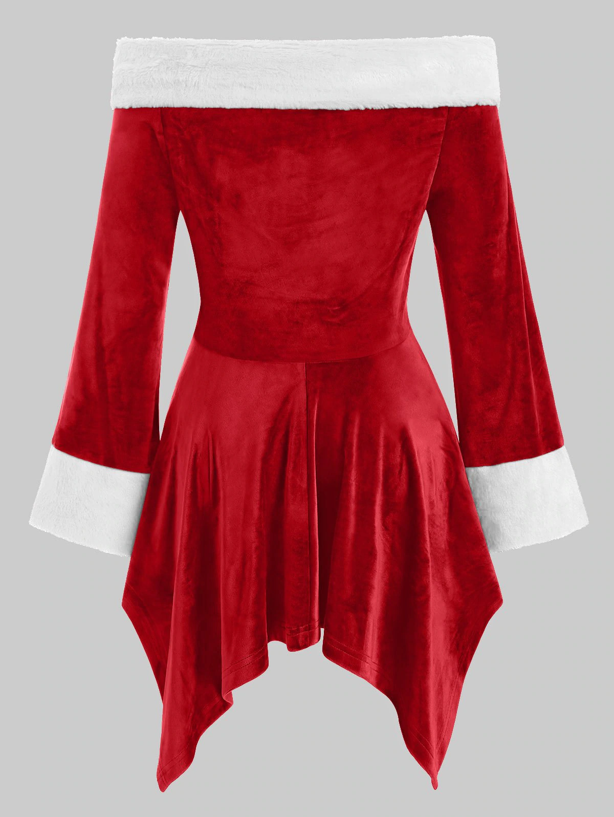 Christmas Off The Shoulder Faux Fur Trim Lace-up Velvet Plus Siz