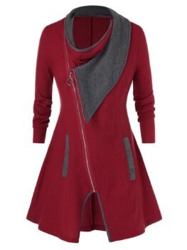 Plus Size Contrast Color Full Zip Cardigan