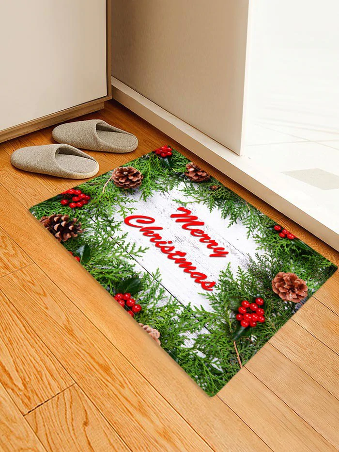 Merry Christmas Plant Floor Rug