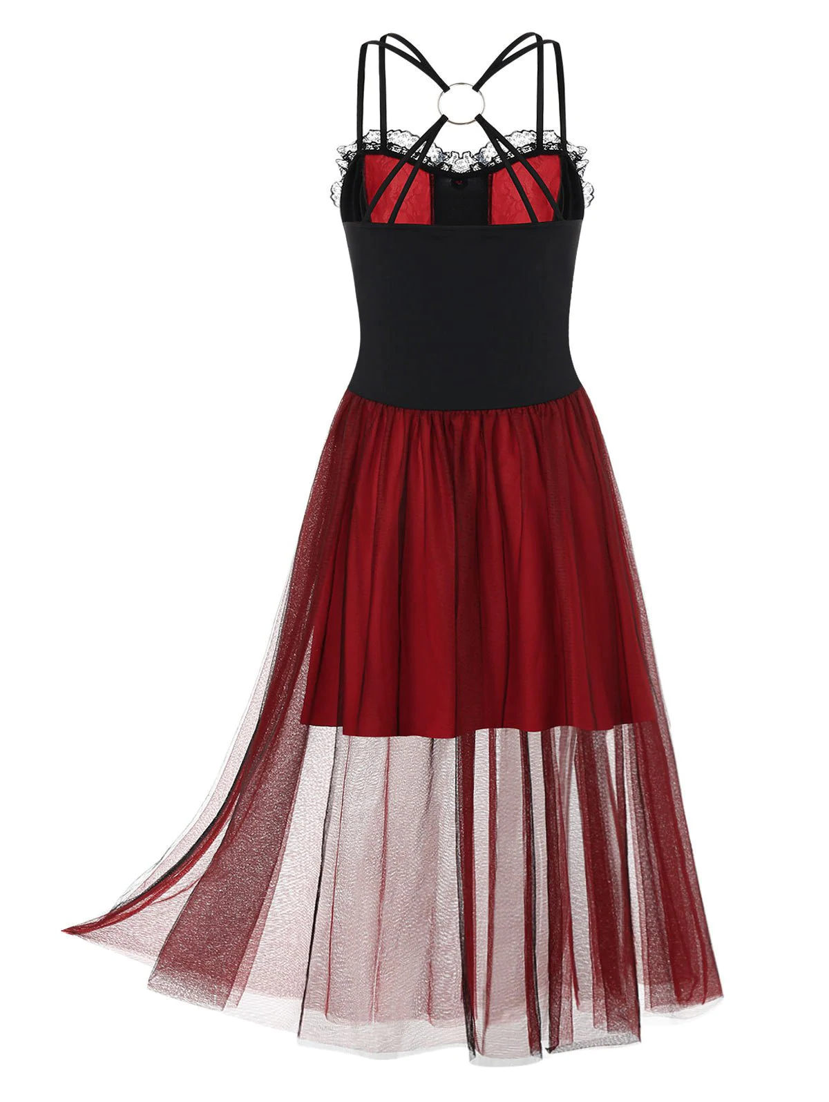 Plus Size Strappy Mesh Midi Party Dress