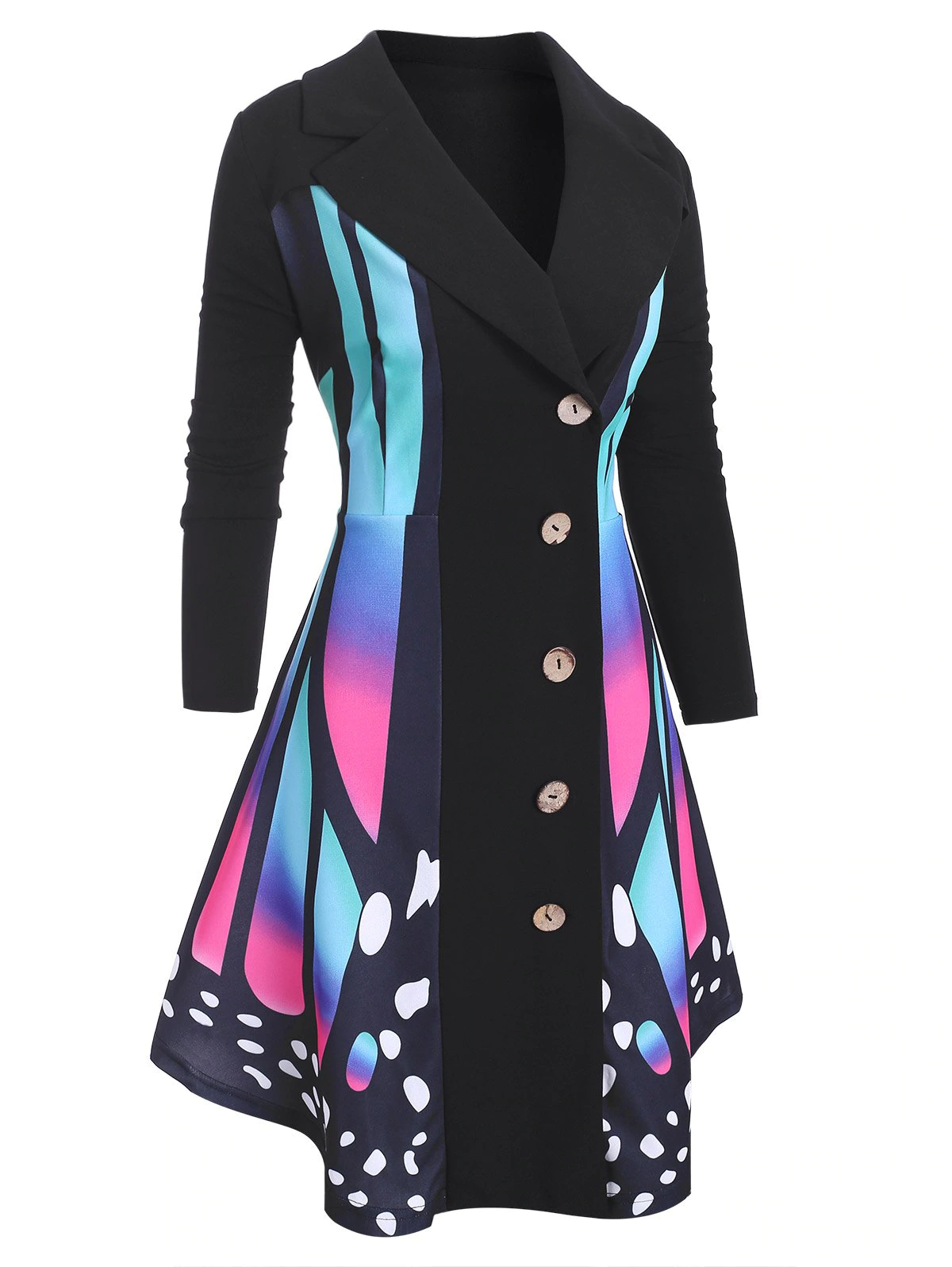 Butterfly Print Asymmetrical Plus Size Coat
