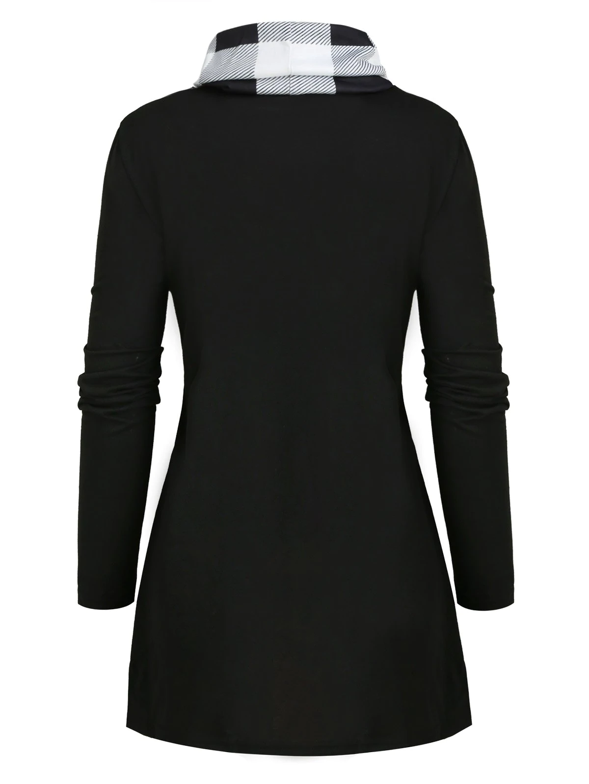 Cowl Neck Plaid Panel Buttoned Asymmetrical Top