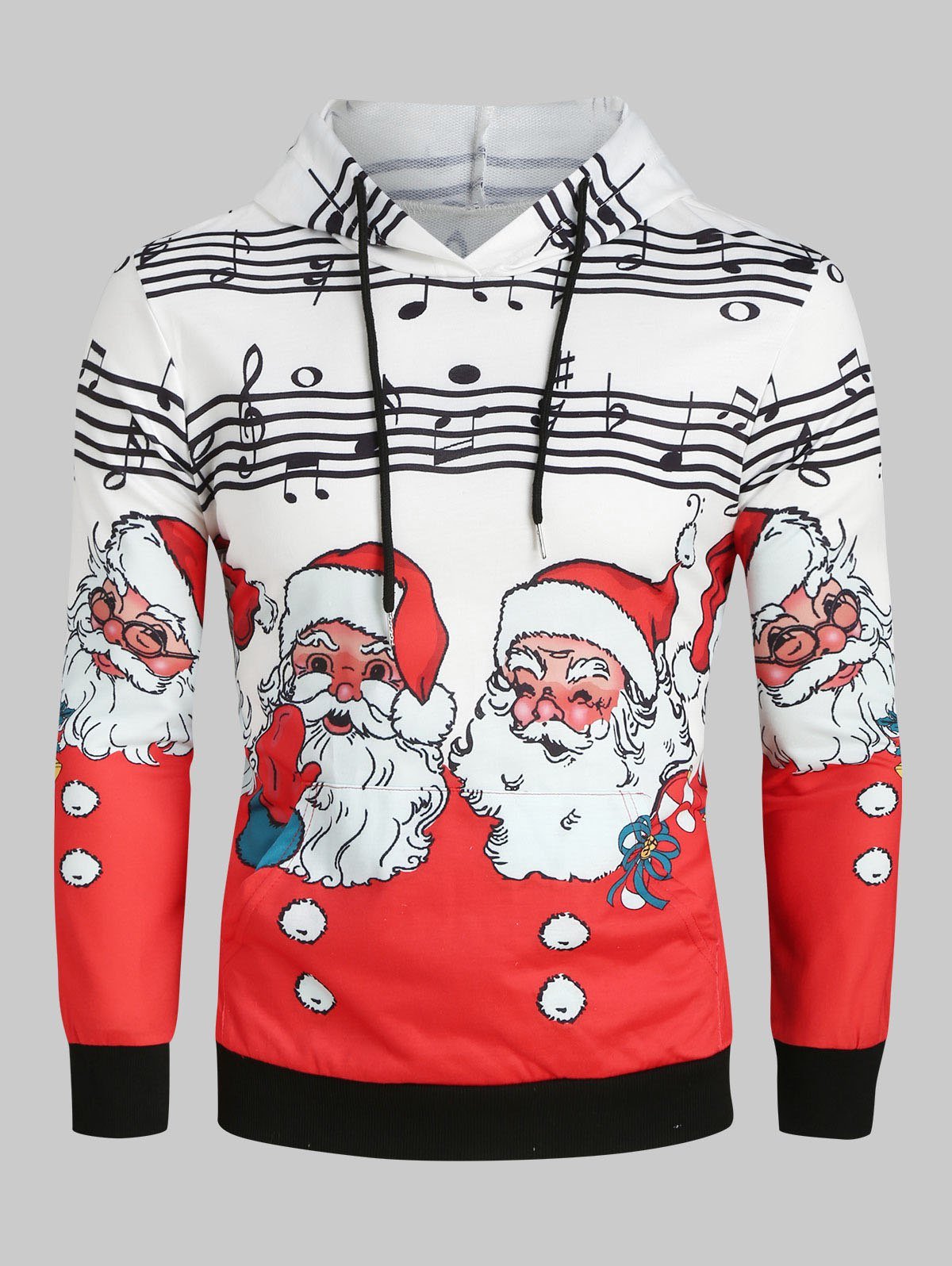 Christmas Santa Claus and Music Notes Print Kangaroo Pocket Hood