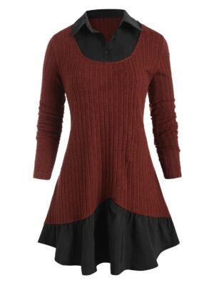 Plus Size Two Tone Faux Twinset Longline Knitwear