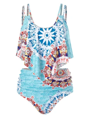 Plus Size Printed Cami Tankini Swimsuit