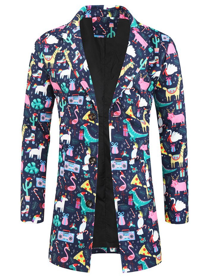 Christmas Cartoon Pattern Wool Blend Coat