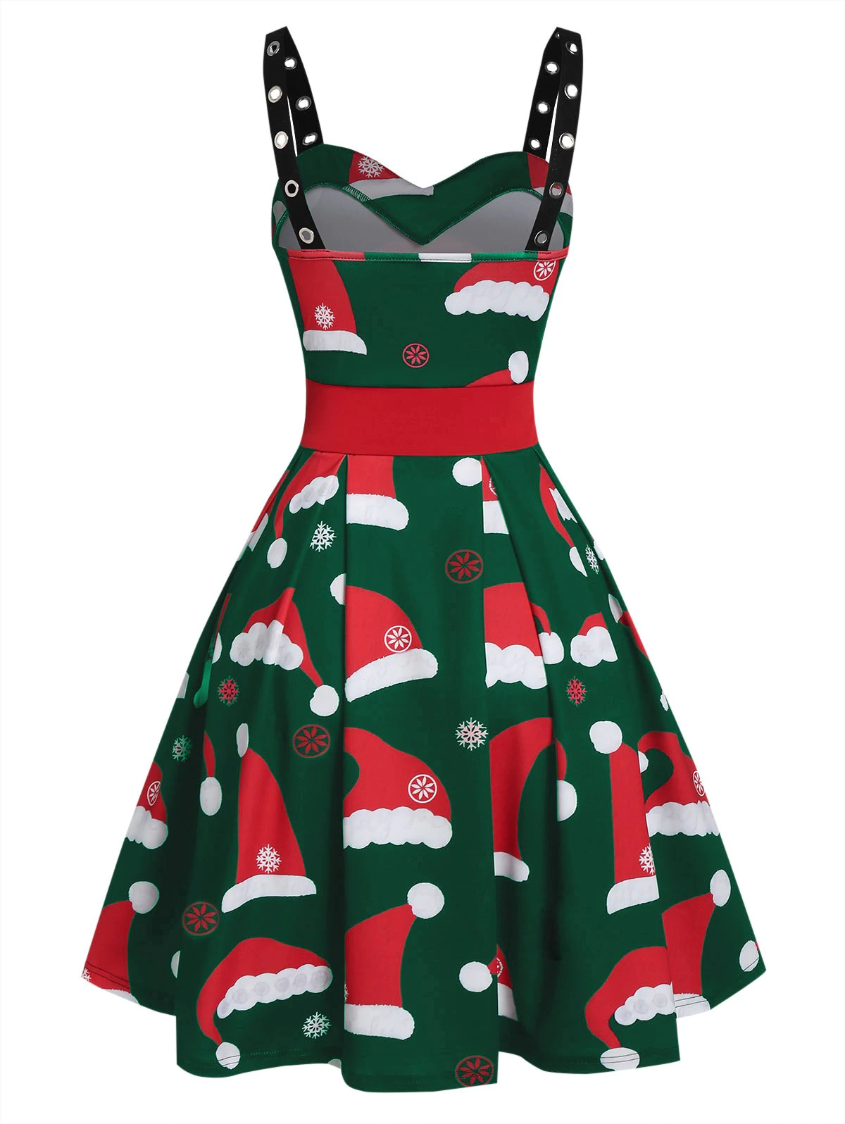 Christmas Hat Print Grommet Strap Mini Cami Dress