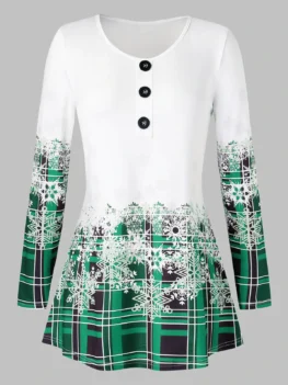 Plus Size Plaid Snowflake Print Christmas T Shirt