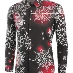 Christmas Snowflake Light Print Button Up Shirt