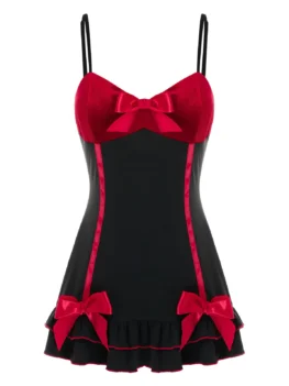 Plus Size Bowknot Flounce Babydoll Set