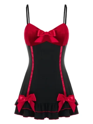 Plus Size Bowknot Flounce Babydoll Set