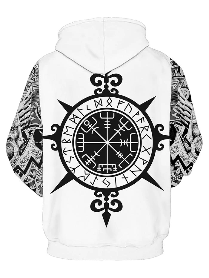 Novelty Printed Kangaroo Pocket Drawstring Hoodie