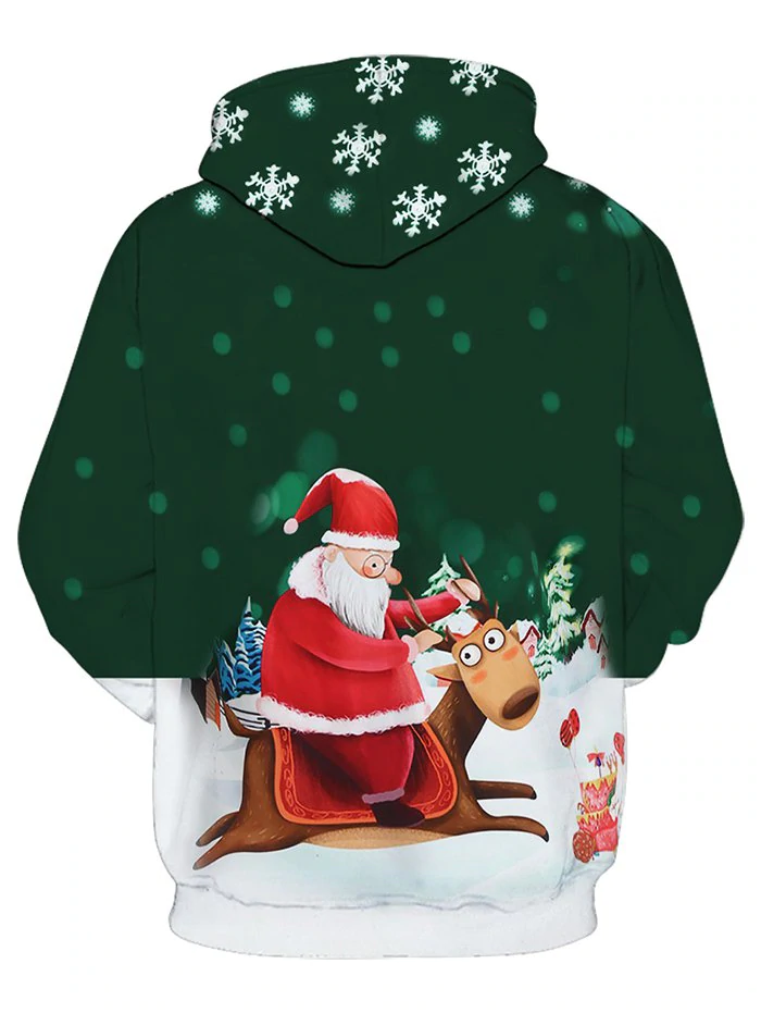Santa Claus Snowflake Pattern Pocket Hoodie