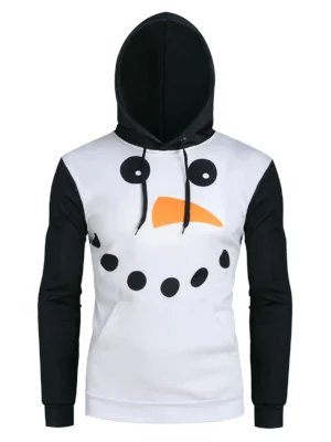 Christmas Snowman Graphic Front Pocket Casual Hoodie