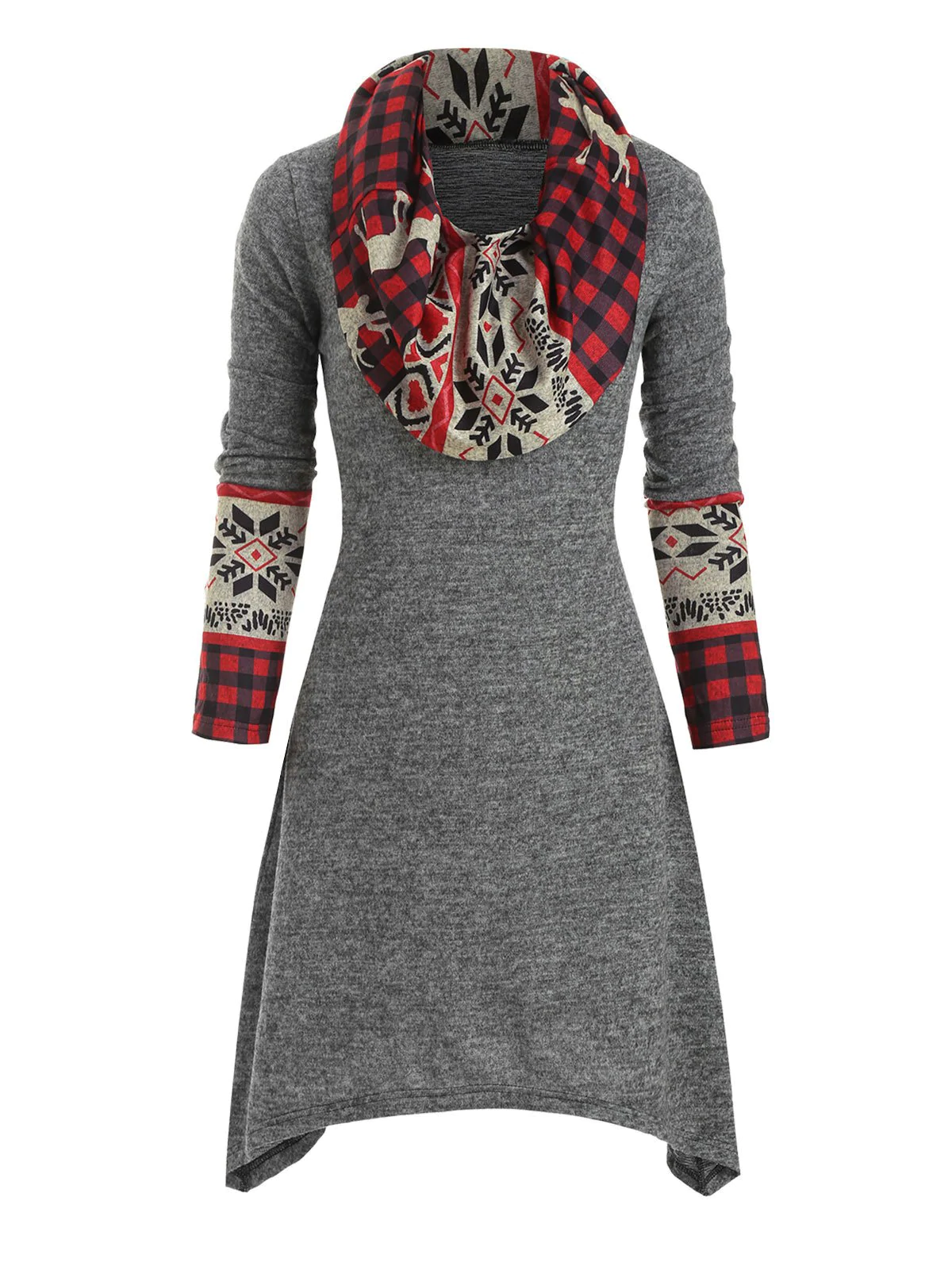 Christmas Elk Plaid Knitted Multiway Asymmetrical Dress