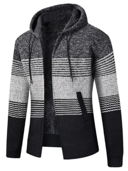 Color Blocking Zipper Fluffy Cardigan