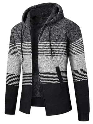 Color Blocking Zipper Fluffy Cardigan