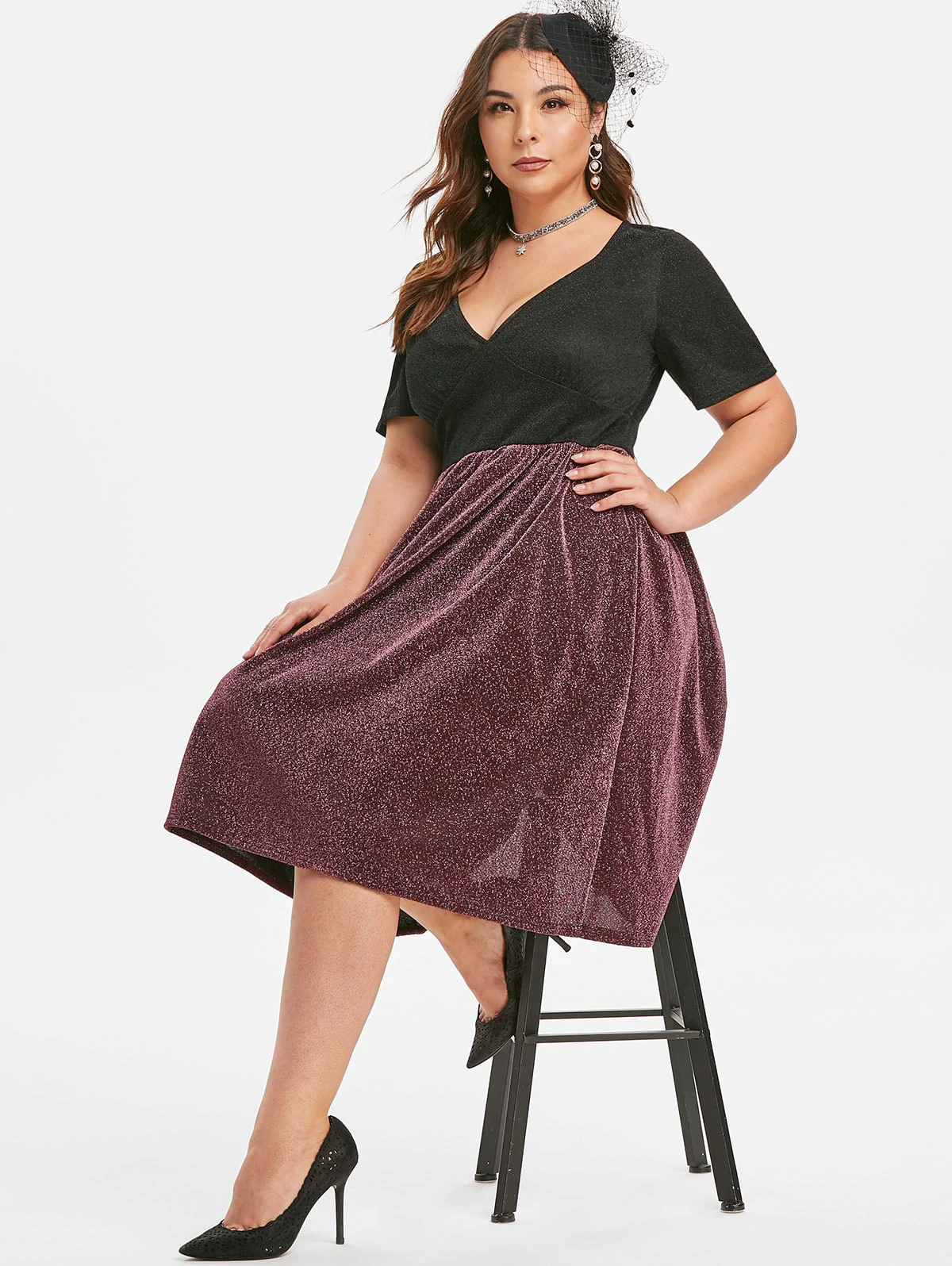 Plus Size Two Tone Sparkle Party Dress