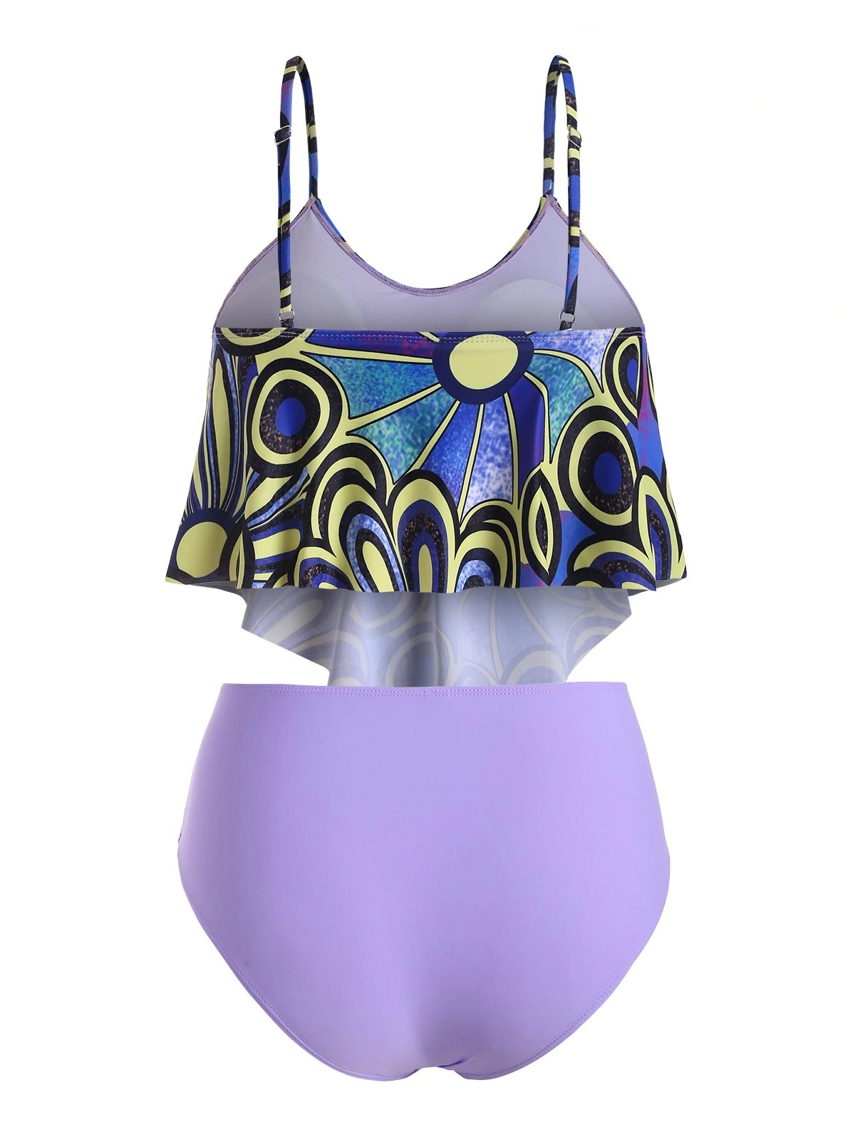 Prined Flounce Ruched Plus Size Tankini Swimsuit