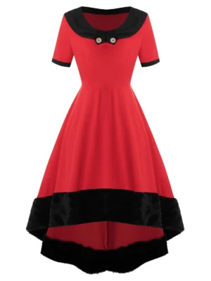 Plus Size Faux Fur High Low Midi Party Dress