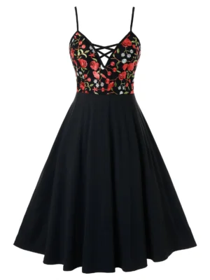 Plus Size Floral Embroidered Cami A Line Dress