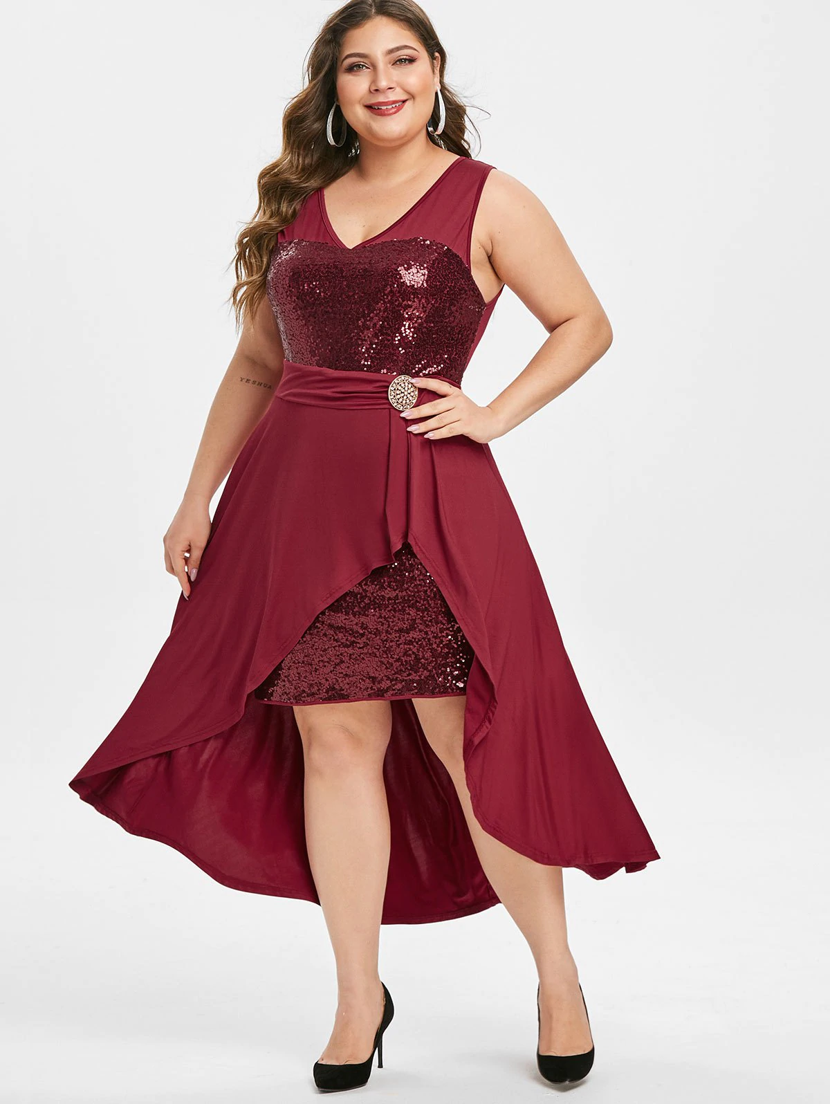 Plus Size Sequin High Low Party Dress