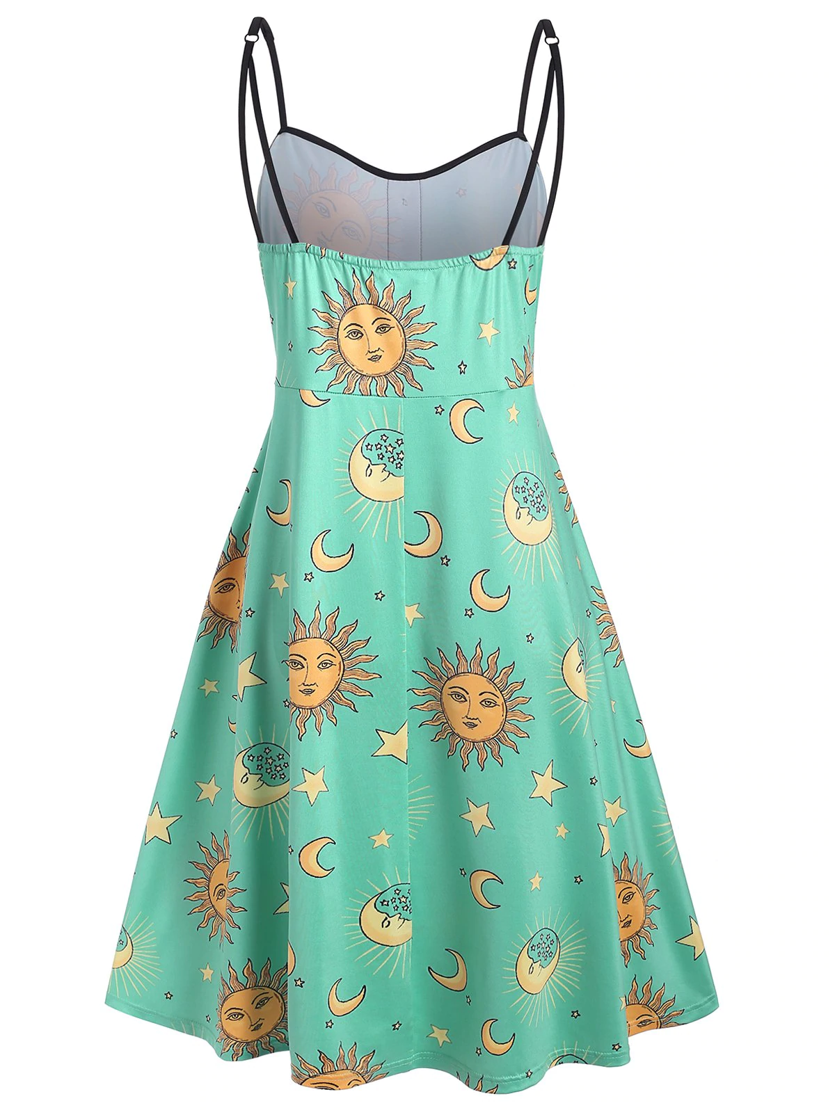 Star Sun And Moon Mock Buttons Plus Size Cami Dress