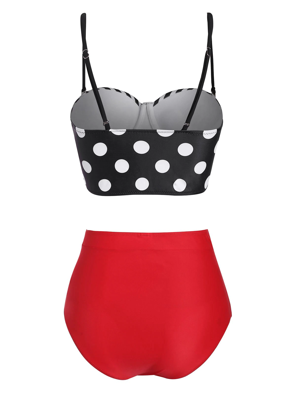 Polka Dot Striped Button Embellished Moulded Tankini Swimwear