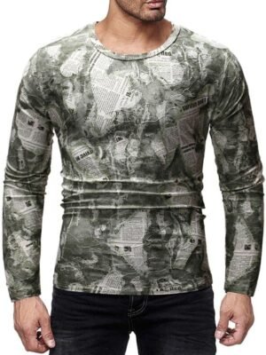 Vintage Newspaper Print Long-sleeved T-shirt