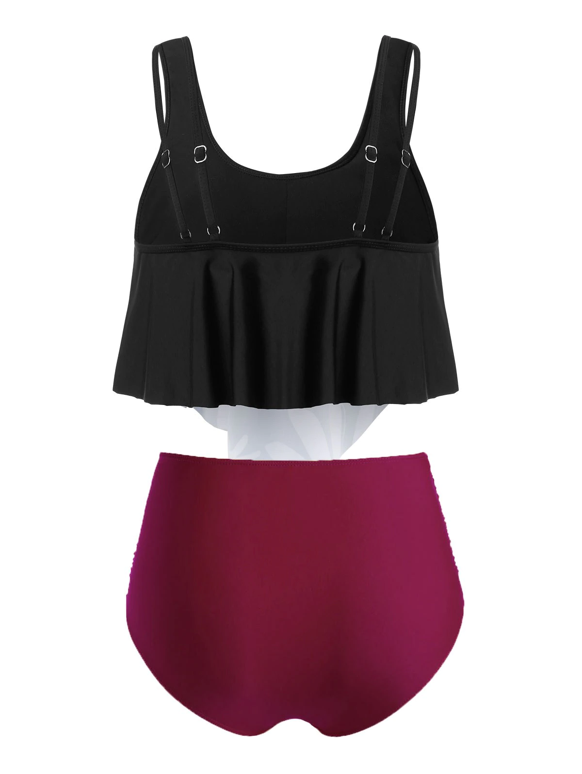 Plus Size Flower Print Flounce Dual Strap Ruched Tankini Swimsui