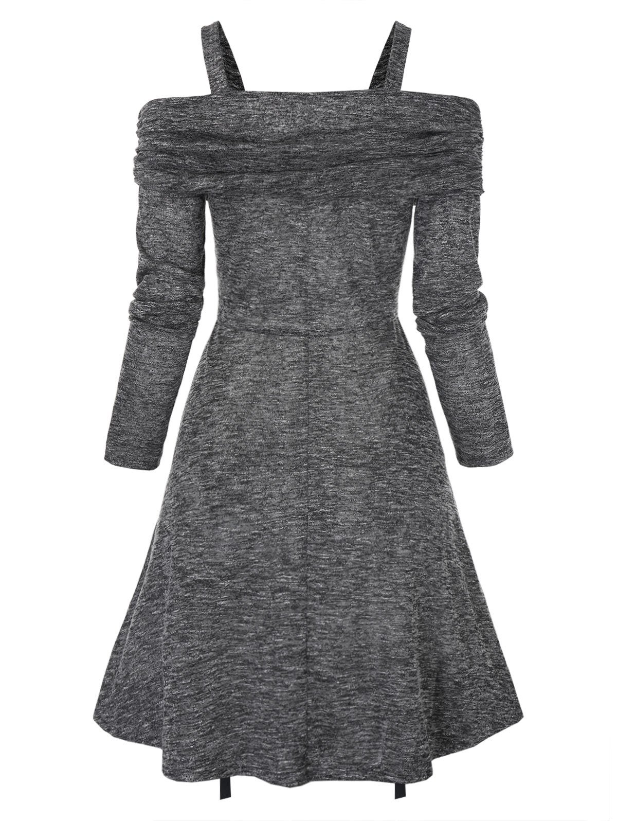 Twist Front Cold Shoulder Heathered Lace-up Dress