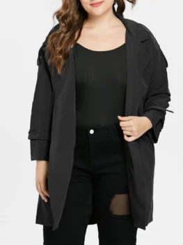 Plus Size Lapel Longline Coat