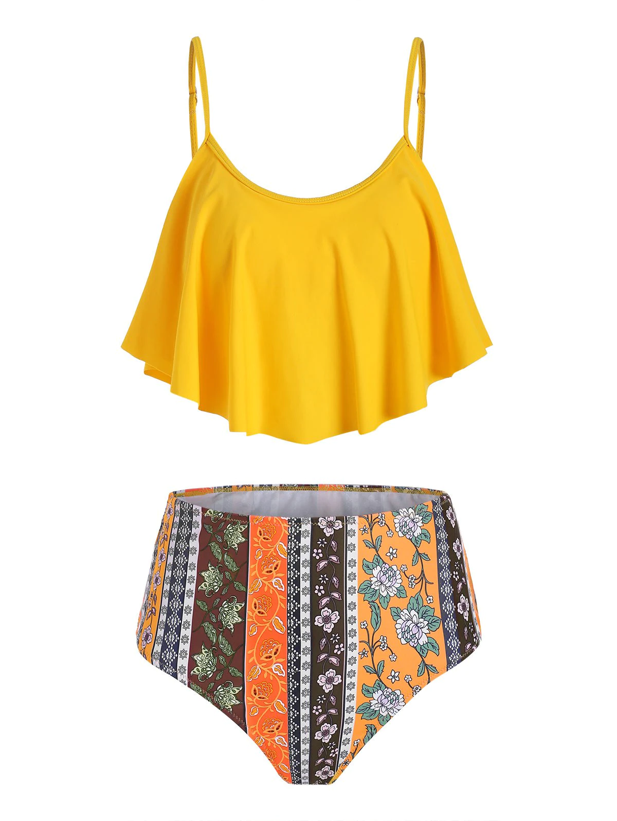 Floral Print Cinched Overlay Tankini Set