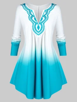 Plus Size Ombre Color Tunic T Shirt