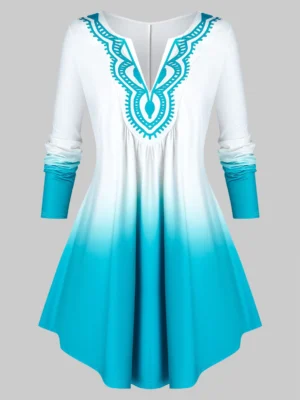 Plus Size Ombre Color Tunic T Shirt
