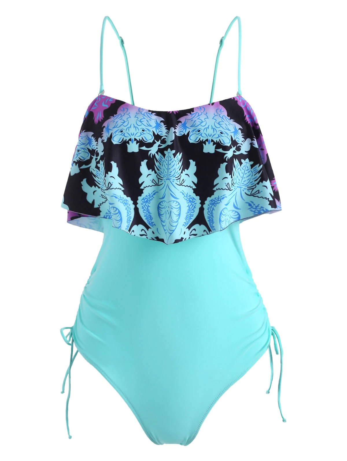 Cinched Flounce Overlay Cami One-piece Swimsuit