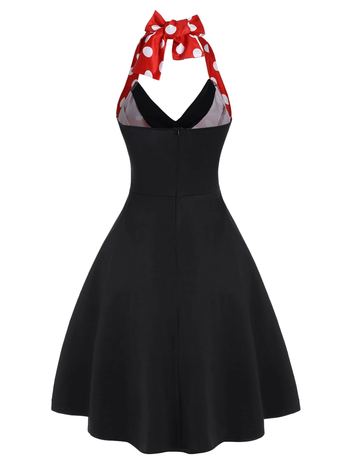 Polka Dot Halter Button Embellished Backless Dress