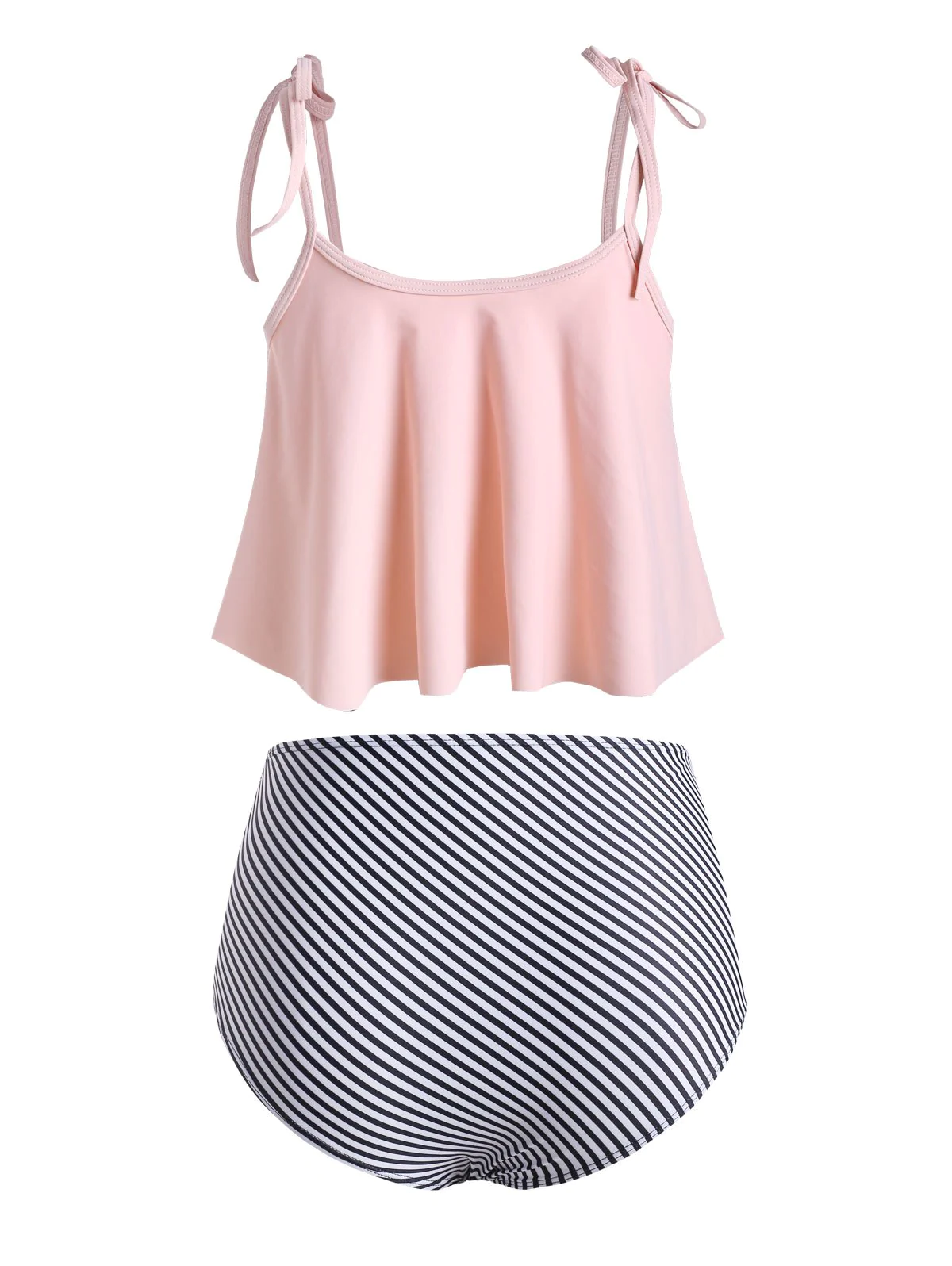 Striped Floral Print Overlay Tankini Set