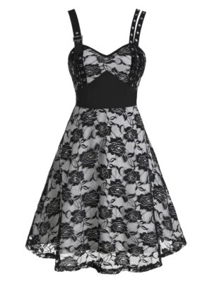 Flower Lace Grommet Empire Waist Dress