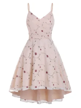 Flower Embroidered Lace Overlay High Low Party Dress